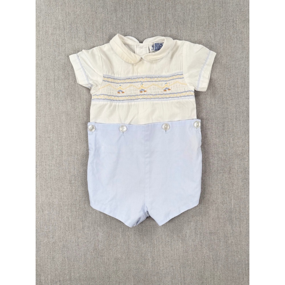 Carriage Boutiques Baby Boy Smocked Duck‎ Bobby Suit Blue White 18 Months